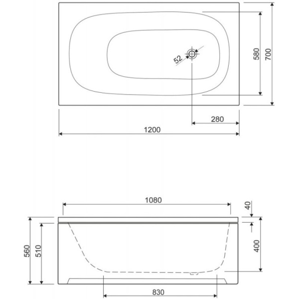 акриловая ванна 120x70 cezares eco eco-120-70-40-w37