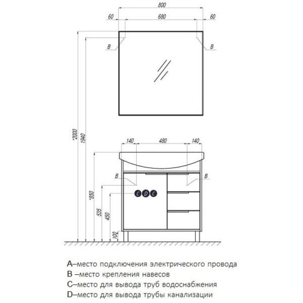 зеркало акватон рико 1a216502ri010 80х80 см