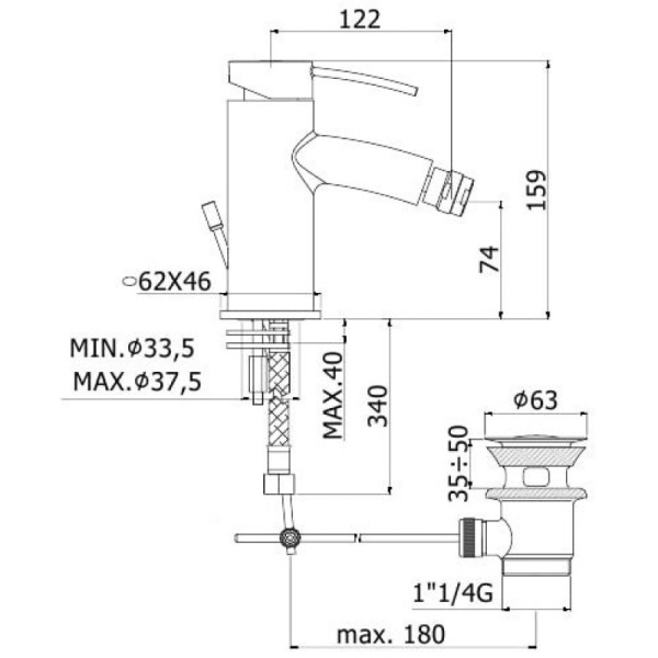 смеситель для биде с донным клапаном paffoni berry br135cr