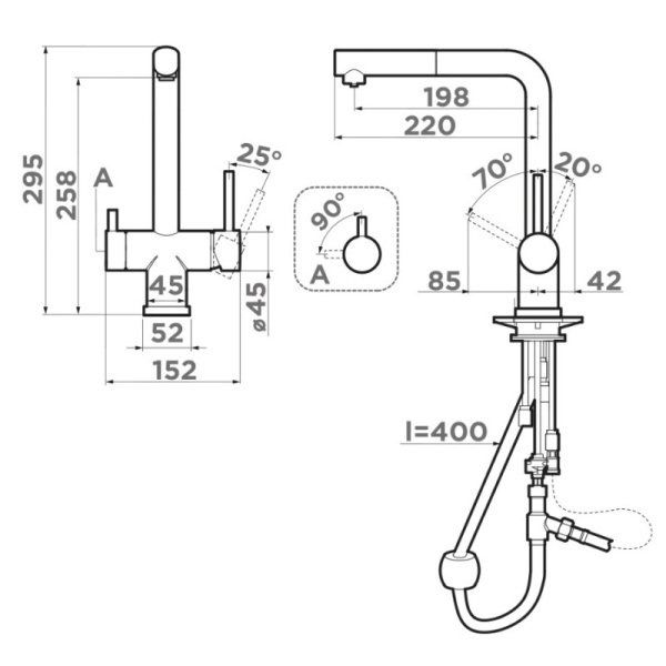 смеситель для кухни с подключением к фильтру omoikiri takamatsu-s 4994564, вороненая сталь
