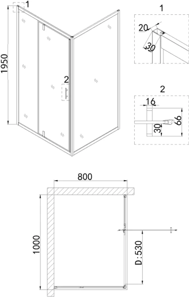 душевой уголок niagara nova ng-83-10ab-a80b 100x80, прямоугольный, черный