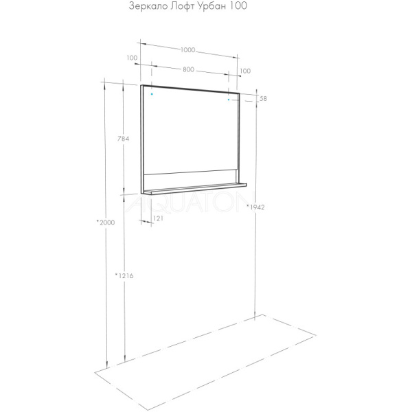 зеркало акватон лофт урбан 1a248002lqx50 100х78.4 см, цвет дуб орегон/черный