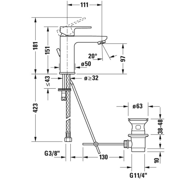 смеситель для раковины duravit b.3 b31010001010