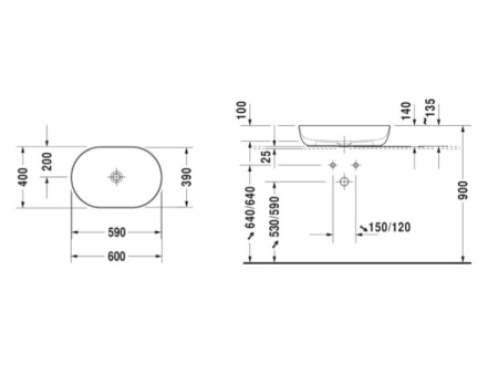 раковина в ванную накладная 60 см duravit luv 03796023001