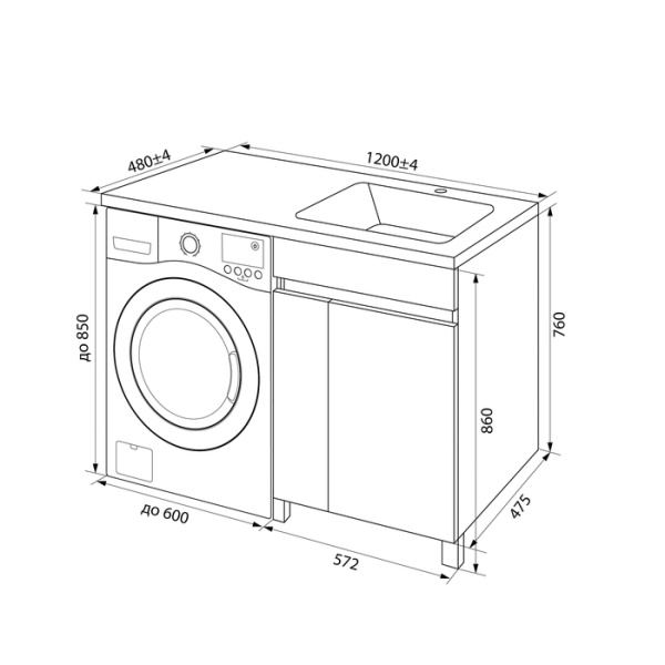 тумба с умывальником iddis optima home oph12rdi95k, напольная для стиральной машины с дверцами, 120 см, правая, белая