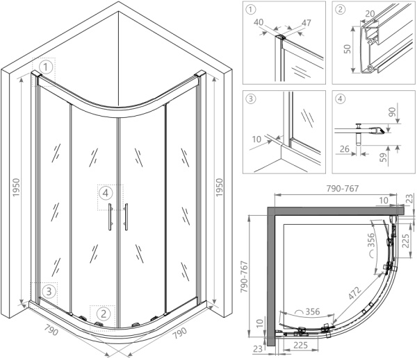 душевой уголок rgw hotel ho-51 80x80 профиль хром стекло прозрачное