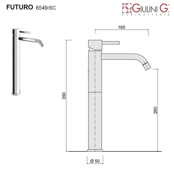 смеситель для раковины giulini futuro hi никель матовый f6549/scnko высокий