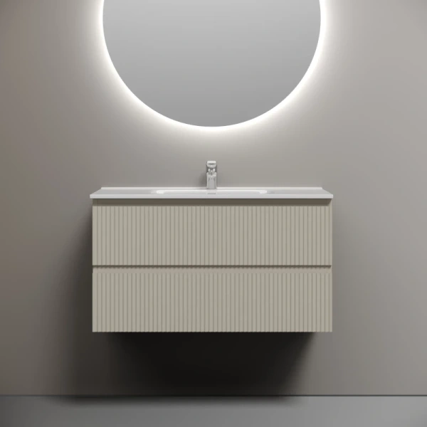 тумба под раковину sancos snob r snr90ce 89 см, подвесная, бежевый матовый