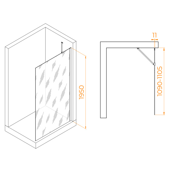 душевая перегородка rgw walk in wa-102w 110 351010211-15 профиль белый, стекло прозрачное