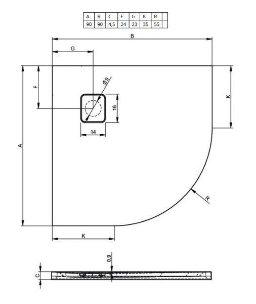 акриловый поддон для душа riho basel 451 90 x 90 см dc981700000000s(d005047304) черный матовый