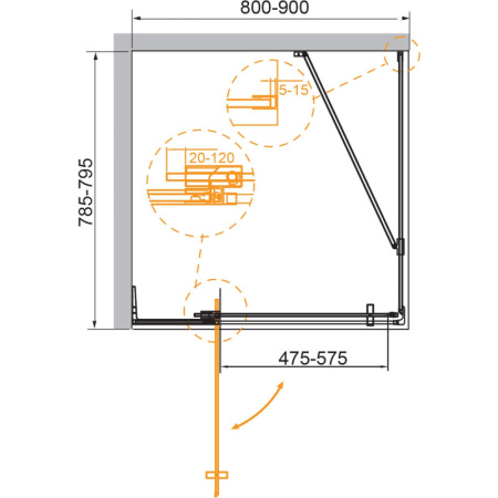 душевой уголок 80-90x79,5 cezares slider-ah-1-80-80/90-c-cr прозрачное