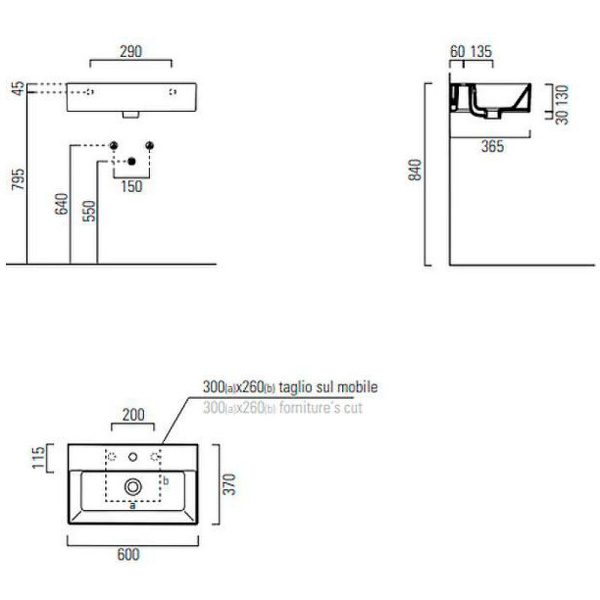 раковина gsi kube x 60 9454011, цвет белый