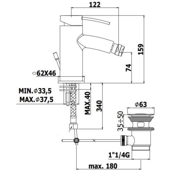 смеситель для биде с донным клапаном paffoni berry br131kcr