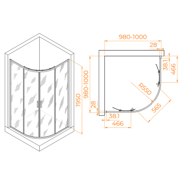 душевой уголок rgw passage pa-52b 100x100 03085200-14 профиль черный стекло прозрачное