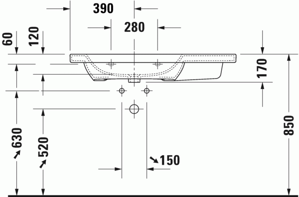 раковина полувстраиваемая duravit durastyle 2325100030