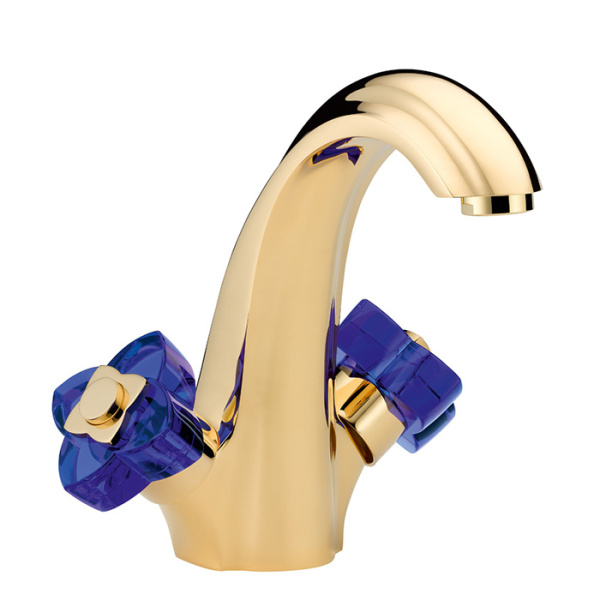 thg thg pуtale de cristal bleu смеситель для раковины, 1 отв., цвет: золото/синий хрусталь
