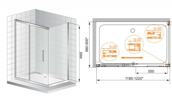 душевой уголок cezares premier-soft 120x90 прозрачное стекло premier-soft-w-ah-1-120/90-c-cr-iv