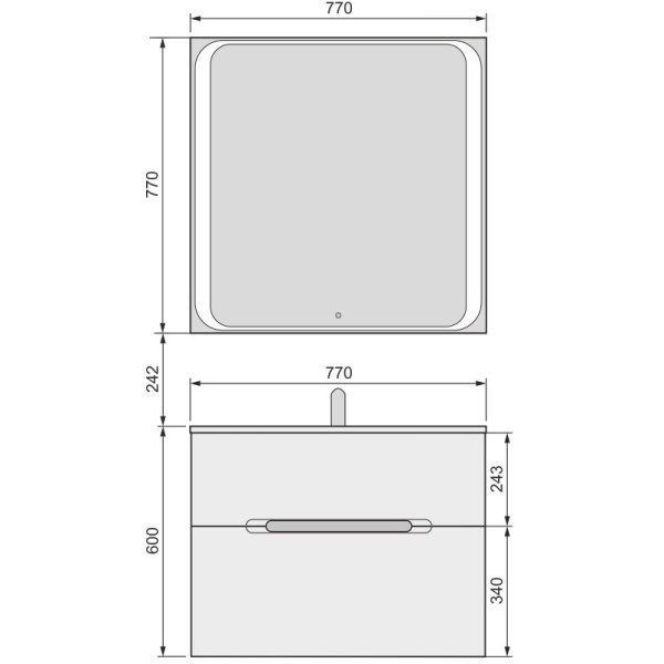 зеркало 77x77 см jorno modul mol.02.77/w