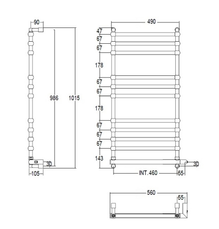 полотенцесушитель электрический margaroli sole 564/11 ts 56411tsobnb box, 101х56 см, старая бронза