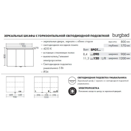 зеркальный шкаф burgbad eqio 90 spgt090f2009 белый