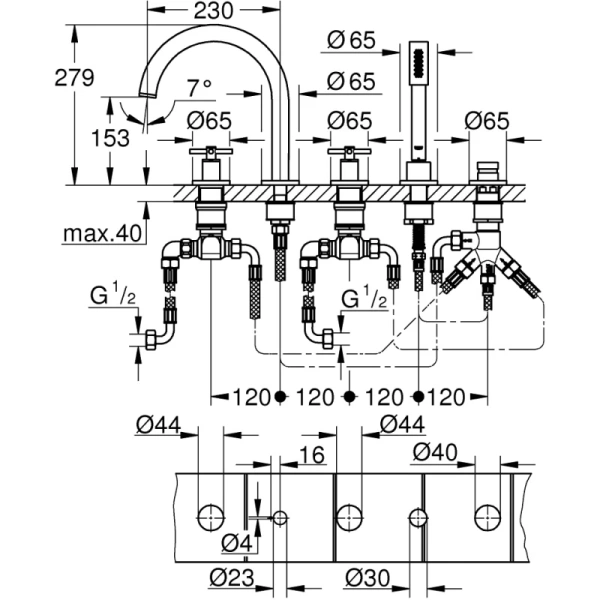 смеситель на борт ванны grohe atrio new 19923dc3