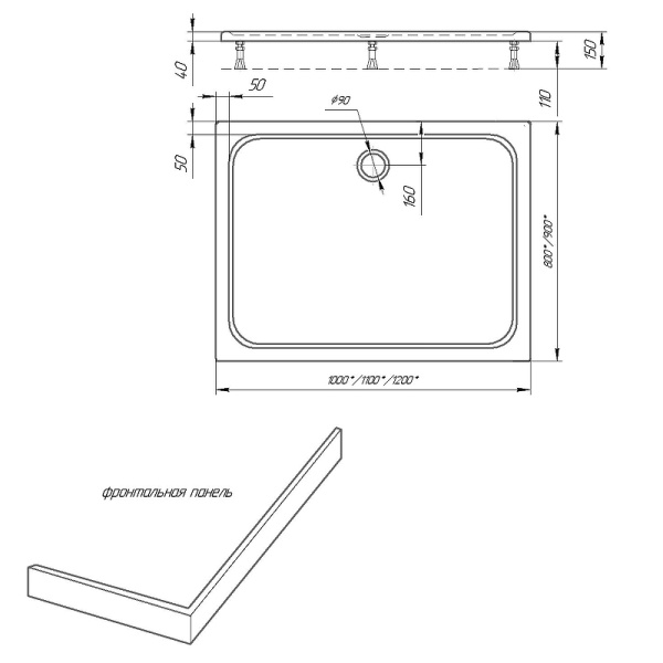 акриловый поддон для душа aquatek 110x90 dpa-0000010 белый