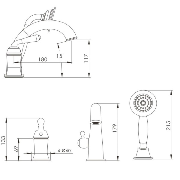 смеситель на борт ванны rose r0212q