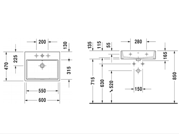 раковина накладная/подвесная duravit vero air 60 см 2350600030