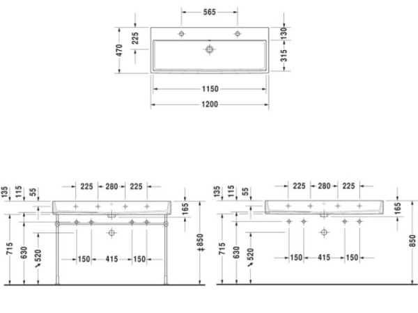 раковина накладная/подвесная duravit vero air 120 см 2350120043