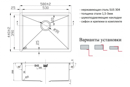 кухонная мойка zorg pvd 5844 grafit