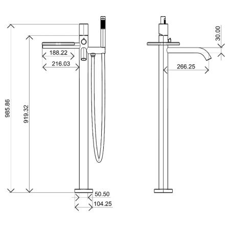 смеситель для ванны boheme stick 129-gm.3 оружейная сталь