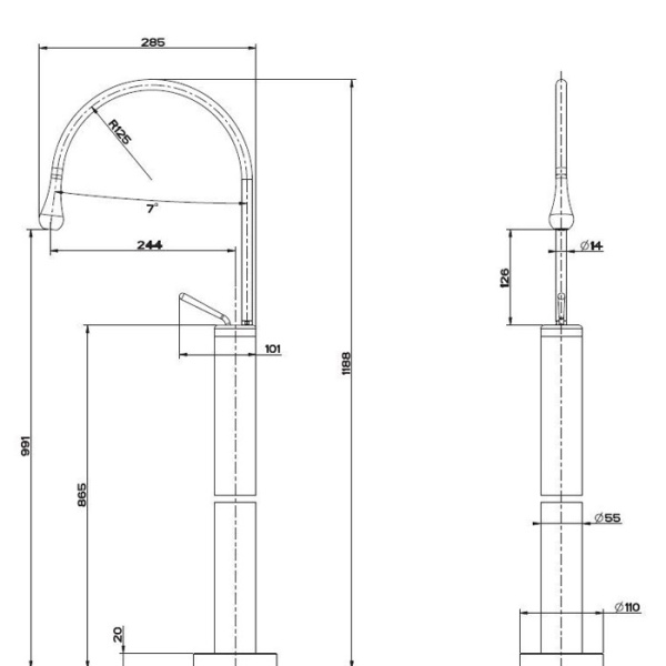 смеситель gessi goccia 33624#299 для раковины - напольный