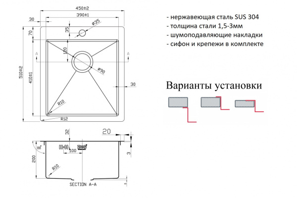 кухонная мойка zorg pvd-4551 grafit