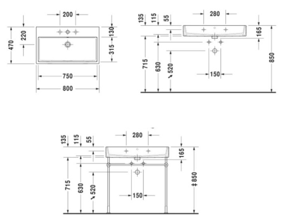 раковина накладная/подвесная duravit vero air 80 см 2350800060