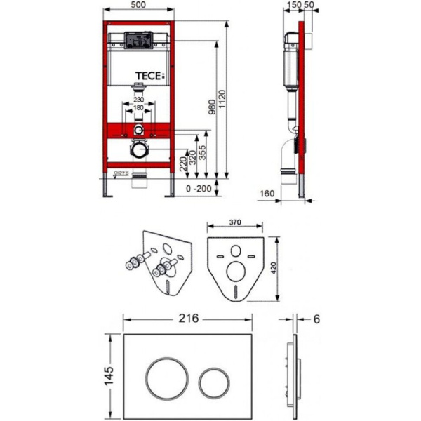 инсталляция для унитаза tece profil k440921 с кнопкой смыва