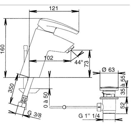 смеситель для раковины с донным клапаном jacob delafon panache e72240-cp