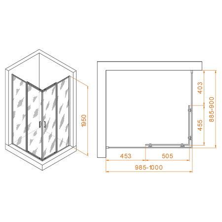 душевой уголок rgw passage pa-040b 100x90 3508104090-14 профиль черный стекло прозрачное