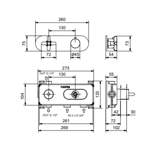 смеситель для душа fantini icona classic 53 p5 r772b термостатический цвет matt gun metal pvd