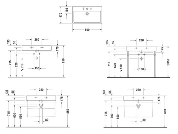 раковина в ванную накладная duravit vero 80 см 04548000001