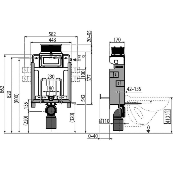 инсталяции в туалет alcaplast renovmodul am119/850 без клавиши смыва