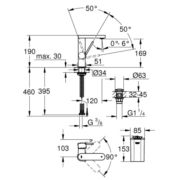 смеситель для раковины с донным клапаном grohe plus 23958003