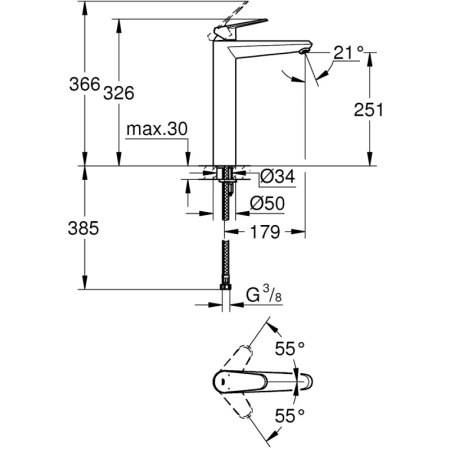 смеситель для раковины без донного клапана grohe eurodisc cosmopolitan 23432000