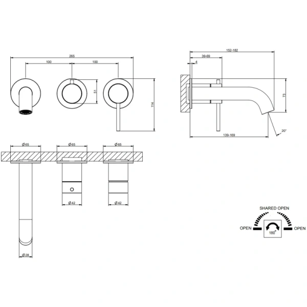 смеситель gessi gessi316 54140#239 для ванны, встраиваемый, внешние части, на 2 выхода, с изливом и переключателем, цвет steel brushed