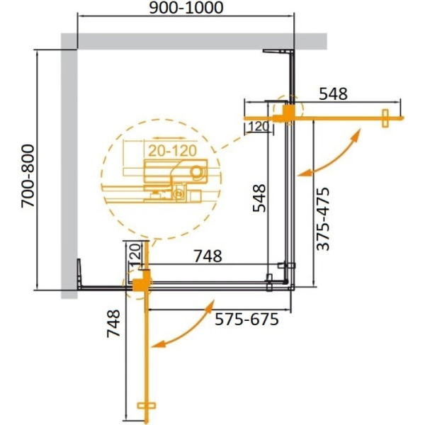 душевой уголок 90-100x70-80 cezares slider-ah-2-70/80-90/100-grigio-nero серое