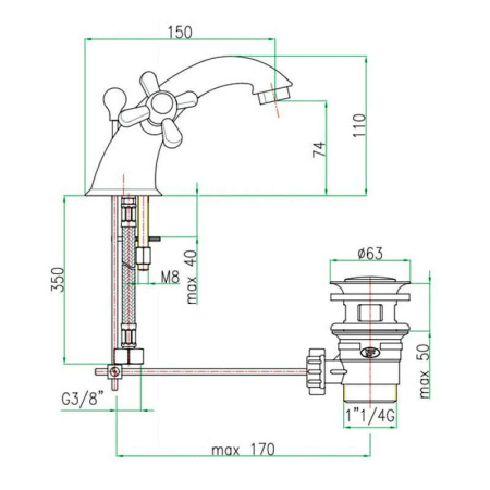 смеситель для раковины fiore margot 26go0622