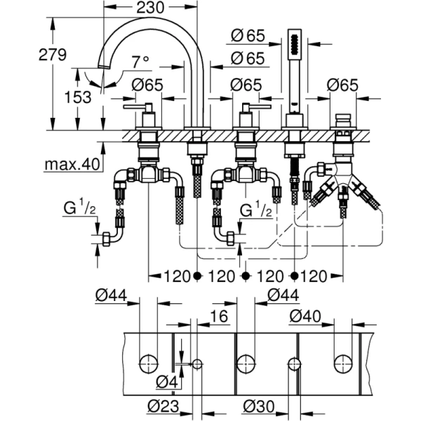 смеситель на борт ванны grohe atrio new 19922003