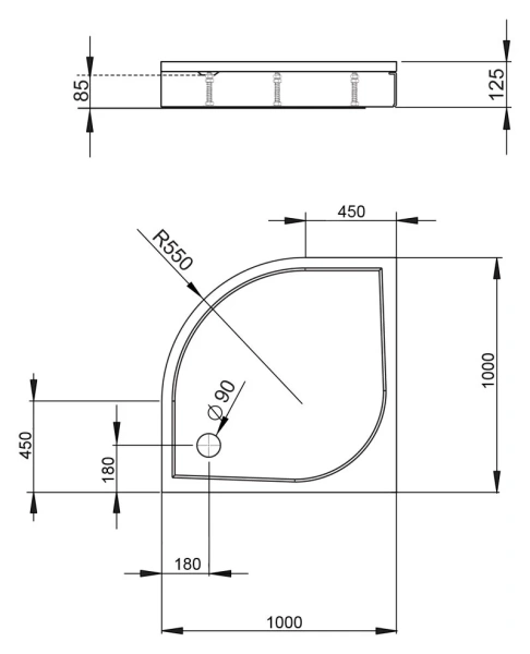 поддон для душа radaway paros mba1010-03-1 a1000, 100x100 см, четверть круга, цвет белый