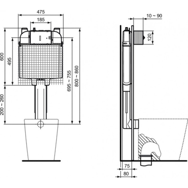 бачок скрытого монтажа ideal standard prosys r014767