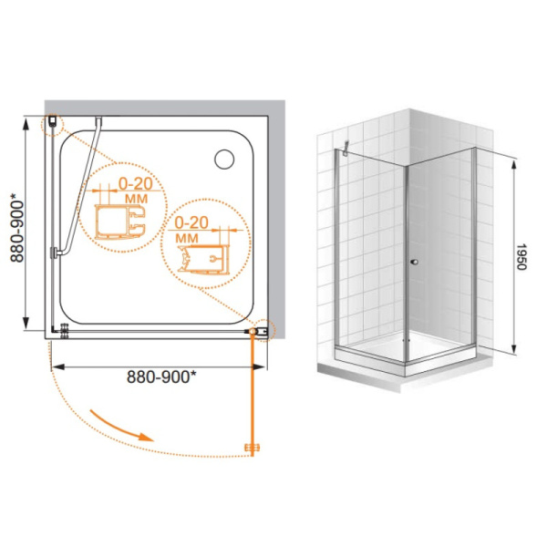 душевой уголок cezares elena 90x90 текстурное стекло elena-w-a-1-90-p-cr-l