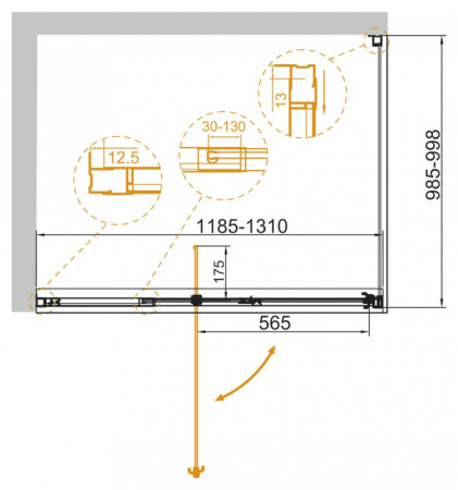 душевой уголок 120/130x100 cezares variante-ah-1-120/130-100-c-cr прозрачное